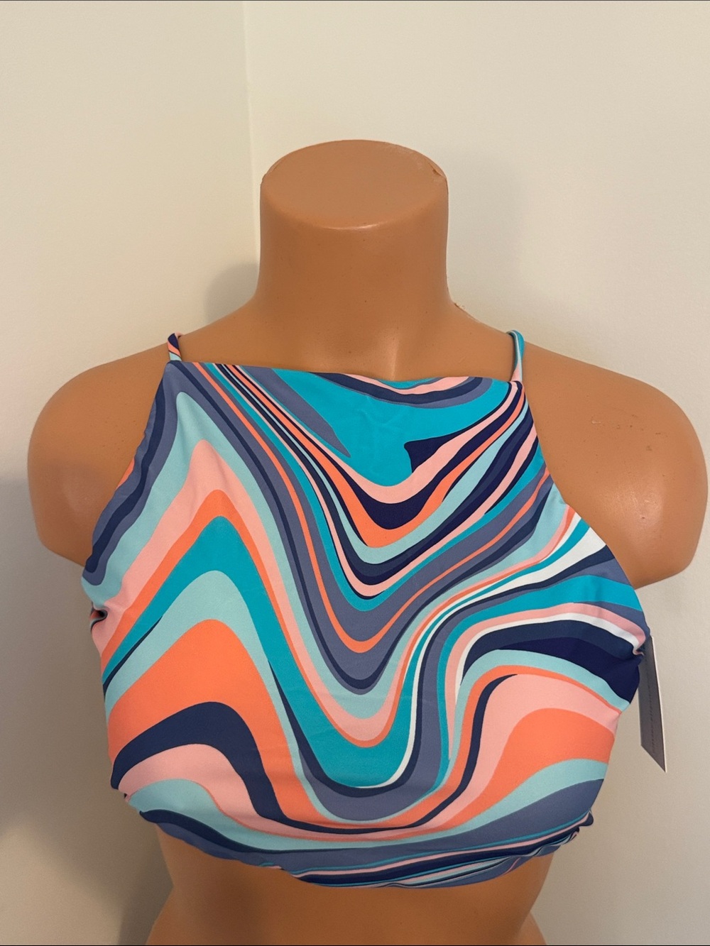 Raisins Size XL Shorebreak Colorful Swirl High Neck Crop Swim Top NWTs Lined